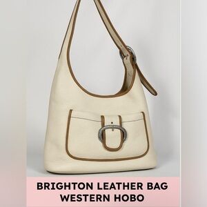 Brighton hobo bag leather shoulder artisan hardware contrast trim cream tan